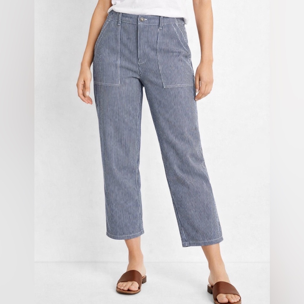 Boden Railroad Stripe Denim Jean Womens US 14 Straight Leg Crop Heritage NEW‎